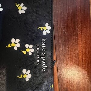 Kate Spade Black Wallet with White and Yellow Floral Pattern